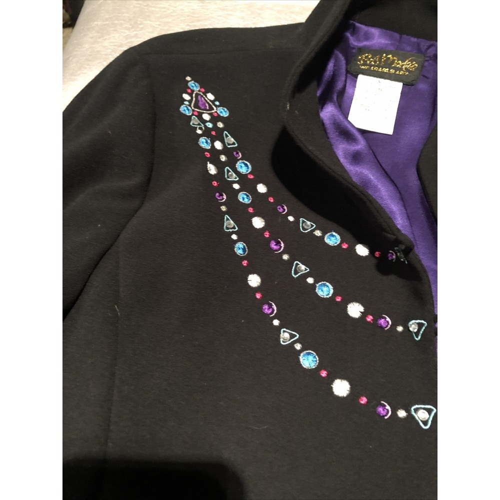 Bob Mackie‎ Wearable Art Jacket Party Coat Festive Size Large Black Purple Beads - Picture 5 of 10